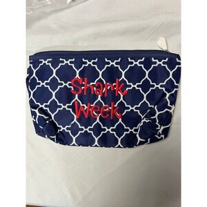Thirty One Initials Inc Shark Week Cosmetic Bag Travel Pouch Navy Tile NEW‎